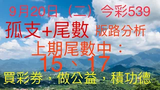 今彩539｜孤支+尾數｜牛哥539｜2022年9月20日（二）今彩539尾數版路分析｜#539