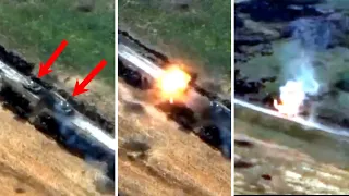 Two Russian Tanks destroyed by Ukrainian forces in Donetsk Today.