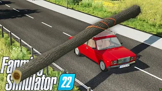 Farming Simulator 22 | CAR vs LOG ! PERFECT PHYSICS!