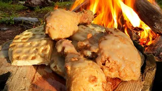 Fried Chicken, Waffles & Maple Gravy - Campfire cooking