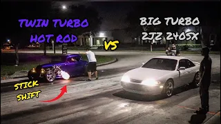 TWIN TURBO SBF 6-SPEED FORD HOT ROD VS BIG TURBO 2JZ NISSAN 240SX S14 | GRUDGE RACE | C.F.RACING