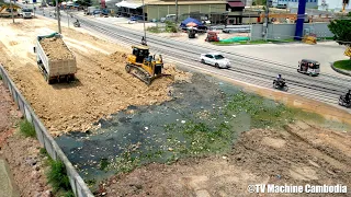 The Last Update Filling Land Removal Clearing Mud By Operator Dozer Cutting Slope And Pushing Soil