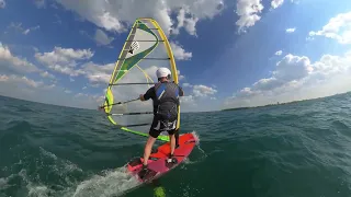 Foil Windsurfing with Freighter on Lake St. Clair