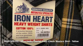 Iron Heart UHF IHSH-303-YEL - Ultra Heavy Flannel Crazy Check Western Shirt - Yellow