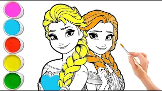 Elsa and Anna Drawing Painting and Coloring For Kids Toddlers ll Disney Princess Drawing