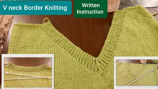 How To Knit V Neck Border | V- Shape Neck Knitting With Two needles | Knitting V Neck With Subtitles