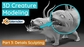 Blender 3D Creature Modeling for Games - Part 3: Details Sculpting Timelapse