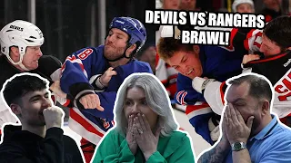 BRITISH FAMILY REACTS! Devils vs Rangers start of game line brawl!