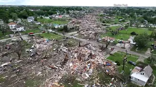 Drone video shows tornado damage in Greenfield, Iowa.