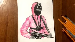 How to Draw Pink Soldier (Squid Game) / Pencil Drawing Technique