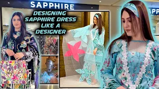 Designing SAPPHIRE dress like a designer | Making hair band | Self-stitched | Mehreen Riz