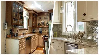 75 Beautiful Kitchen With Beige Cabinets And Stone Tile Backsplash Design Ideas #�1867 �