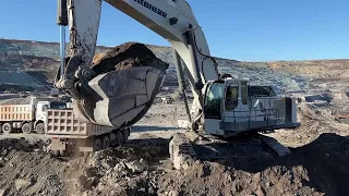 Liebherr 984 Excavator Loading Mercedes And MAN Trucks With Two Passes - Labrianidis Mining Works