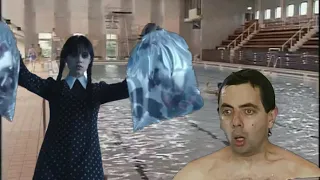 Wednesday punishes Mr Bean in swimming pool | Funny video