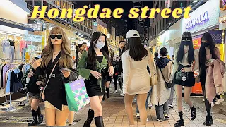 [4K Hongdae🌹🌹 The fun atmosphere in hongdae shopping street on Saturday night is great/seoul/korea