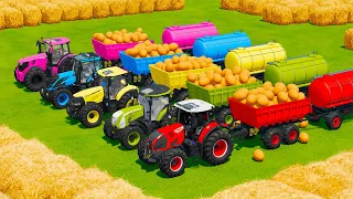 CLAAS vs McCORMICK vs CASE vs JOHN DERRE TRACTORS BATTLE WITH EGGS & FUEL TANKS - FS 22