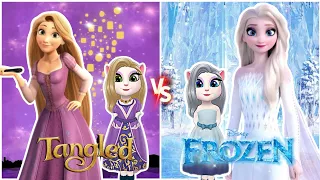 Frozen Elsa ❄️ VS Rapunzel 💜 makeover by My Talking Angela// My Talking Angela 2 new Cosplay