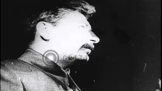 Russian Bolshevik leader,  Joseph Stalin in a closed room speaks to others, after...HD Stock Footage