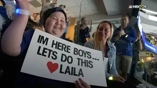 Laila Anderson cheers on Blues after being surprised with tickets for Game 3