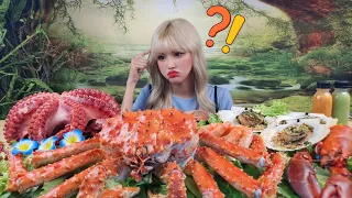 Mukbang seafood tray King crab, Alaska lobster, red octopus, hokkaido scallop