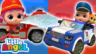 Fire Truck vs Police Car Race with Baby John and Princess Jill | Best Cars & Truck Videos for Kids