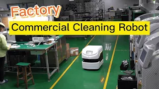 Commercial cleaning robot performing cleaning work in factory