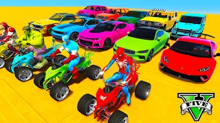 SPIDERMAN QUAD Bikes Racing Challenge SEA Rampa ! Superhero HULK IRONMAN GOKU Racing Bike - GTA 5