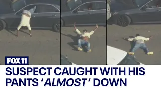 Suspect "caught with his pants 'almost' down" following hour-long pursuit in LA