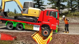 Cars vs Upside Down Speed Bumps X Logs on the Roads - BeamNG.Drive