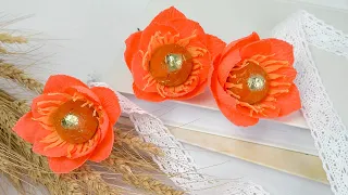 AUTUMN FLOWERS FROM CREPE PAPER WITH CANDY DIY Buket7ruTV