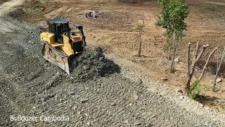 Amazing!! Bulldozer CAT Use Powerful Pushing Clearing The Soil And Dump Truck 5 Ton Actively