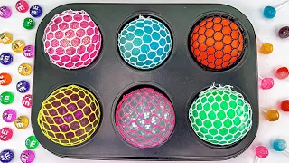 Satisfying Video ASMR | Mixing Beads & Mesh Balls Rainbow Slime in Color Tray Circle Cutting #47