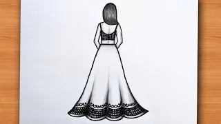 Girl drawing for beginners/ How to draw a girl easy (step by step) / Girl wearing lehenga drawing