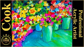Easy Beginner Acrylic  Colorful  Flower Market  Tutorial