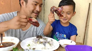 Mukbang with my son || full roast chicken.