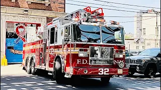 BRAND NEW 2022 FDNY LADDER 32 SEAGRAVE RESPONDING FROM QUARTERS ON WHITE PLAINS ROAD IN THE BRONX NY