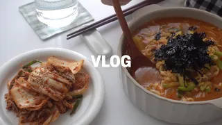 ENG) vlog 자취생 브이로그, 12월인 척 하는 10월의 먹부림 일상 | 장칼국수 | 배떡 | 리조또 | 뿌링치즈볼 | 돈까스김밥 | 쫄면 | 또띠아롤 | 스팸감자짜글이