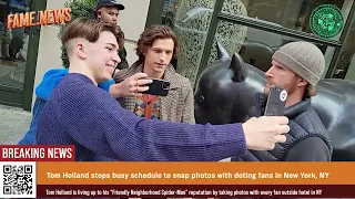 Tom Holland stops busy schedule to snap photos with doting fans in New York, NY