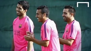Suarez's first Barcelona training session