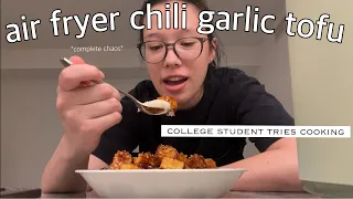 Making Air Fryer Chili Garlic Tofu | College Student Tries to Survive Cooking