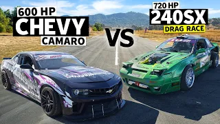 Drifters go Drag Racing! LS7 Camaro vs Turbo LS-swapped S13 240sx // THIS vs THAT