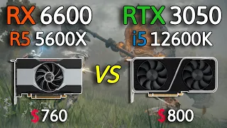 RTX 3050 8GB + i5 12600K vs RX 6600 8GB + R5 5600X - Test in 8 Games 1080p