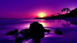 Relax Night Purple Beach Lofi Music & Nature Wave Sound (1 HOUR)