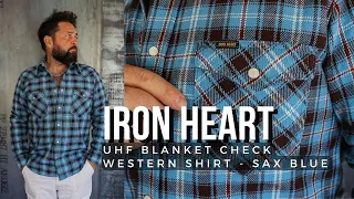 IRON HEART UHF Blanket Check Western Shirt - Sax Blue