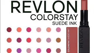 NEW DRUGSTORE MAKEUP|| REVLON COLORSTAY SUEDE INK  LIPSTICK 8h STAY, All 18 shades swatches||