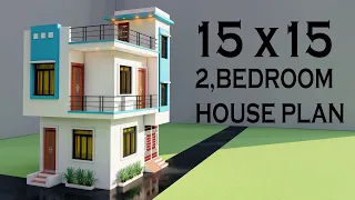 Small 15x15 2 Bedroom House Elevation,3D Duplex 2 Bedroom House Design,25 Gaj me 2 Room Plan