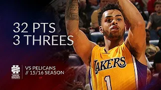 D'Angelo Russell 32 pts 3 threes vs Pelicans 15/16 season