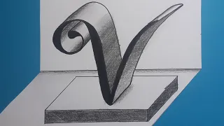 3d Drawing Letter V On Flat Paper For Beginners / How To Write Easy Trick Art With Pencil - Marker