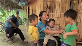Single mother and three children make windows for the kitchen