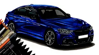 Realistic Car Drawing - BMW F30 3-series - Time Lapse - Drawing Ideas